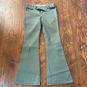 Vintage 90s y2k Mudd buckle cargo low rise military flare pants.